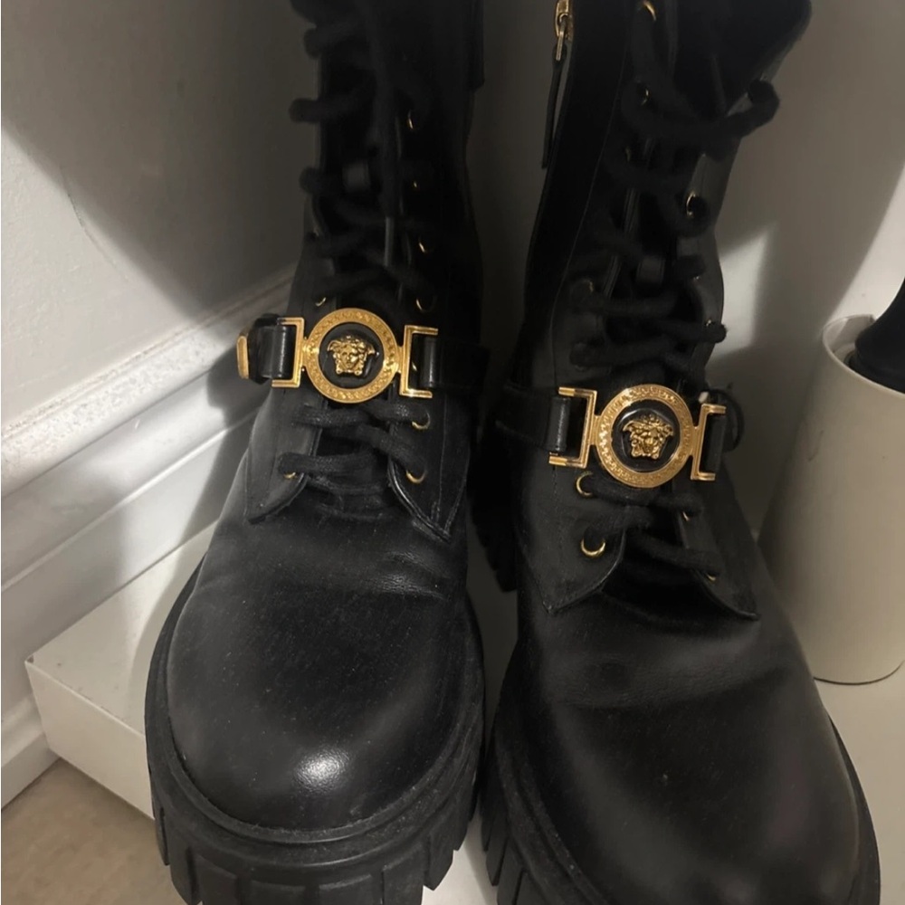 Versace Black and Gold Ankle Boots